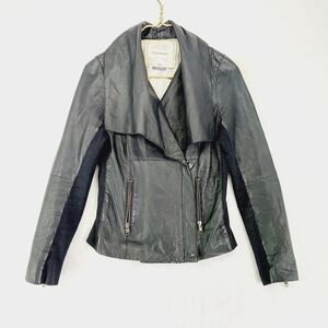 Cartonnier Black Leather Asymmetric Zip Up Moto Metall Leather Jacket P2948